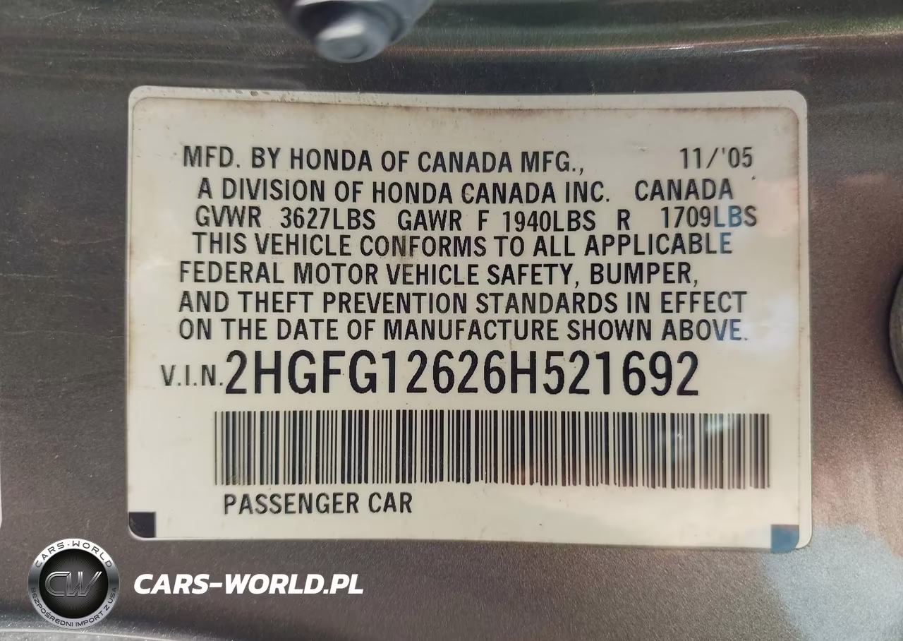 2006 Honda Civic Lx VIN:2HGFG12626H521692 - 9