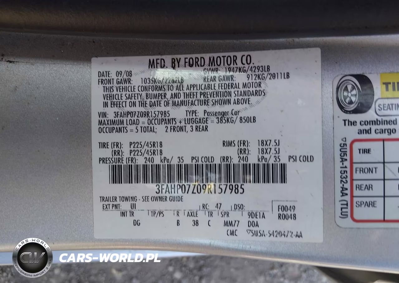 2009 Ford Fusion Se VIN:3FAHP07Z09R157985 - 9