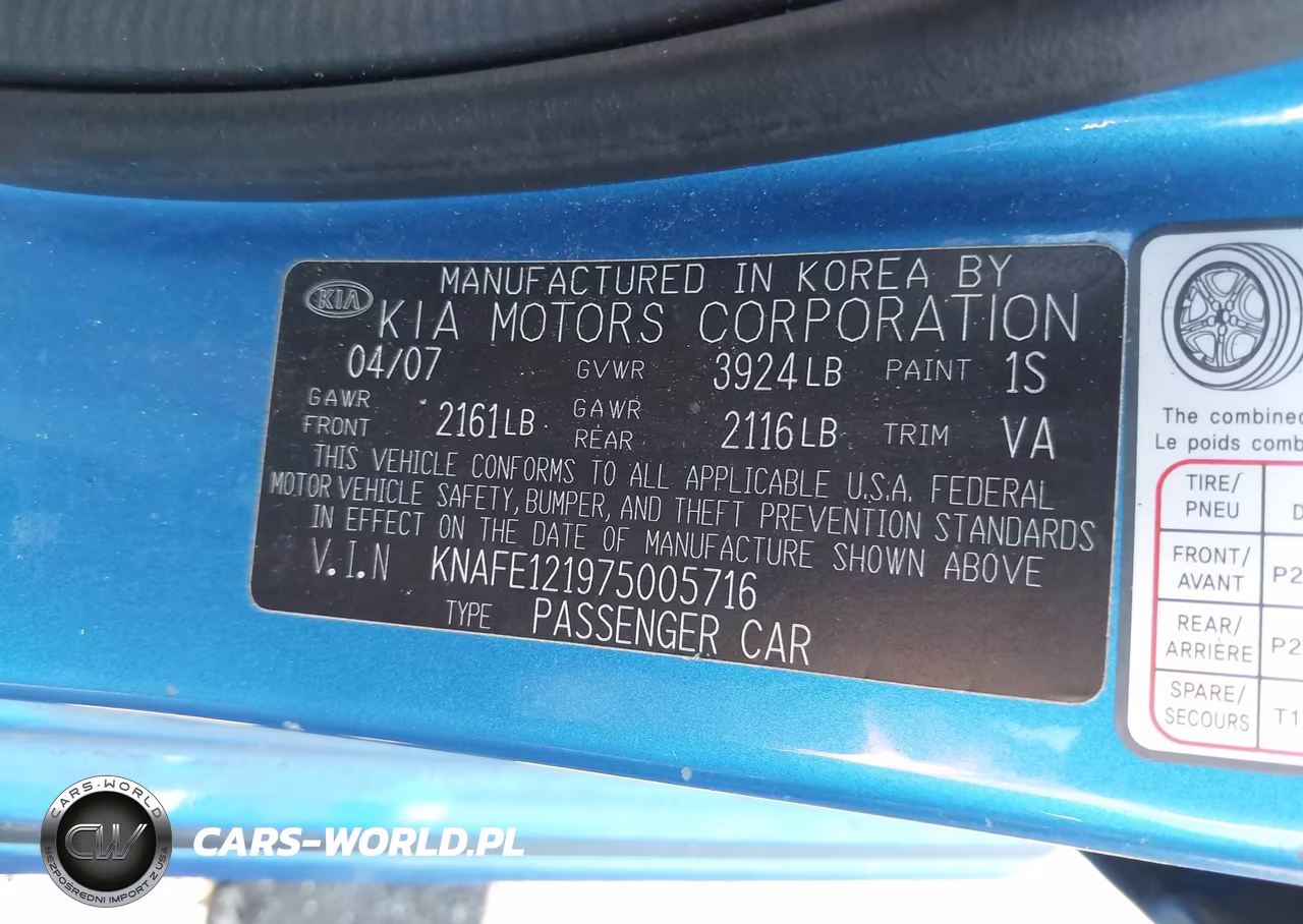 2007 Kia Spectra Sx VIN:KNAFE121975005716 - 9