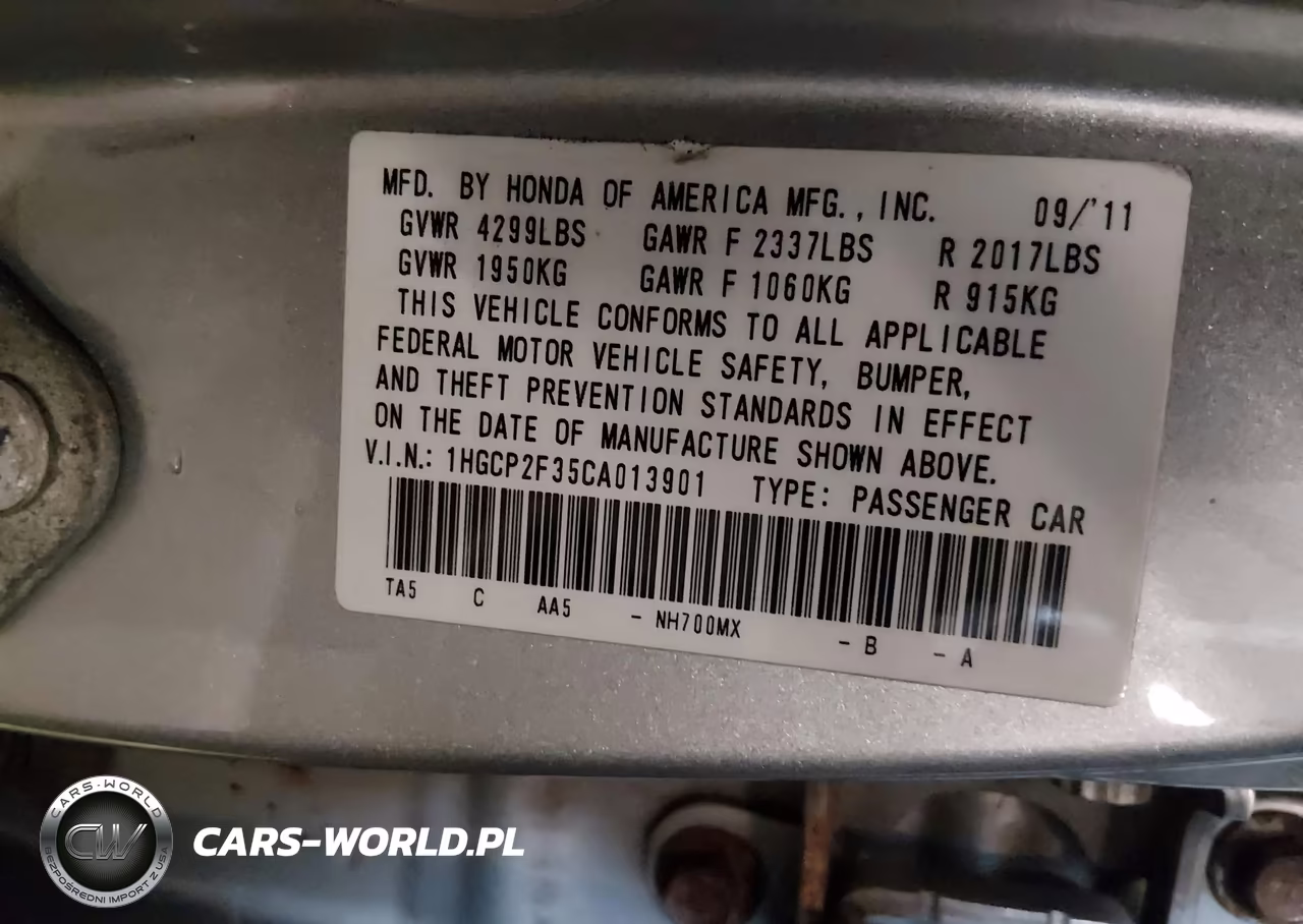 2012 Honda Accord 2.4 Lx VIN:1HGCP2F35CA013901 - 9