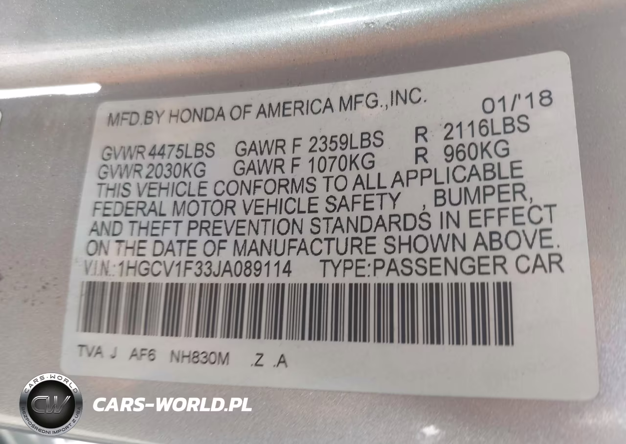 2018 Honda Accord Sport VIN:1HGCV1F33JA089114 - 9