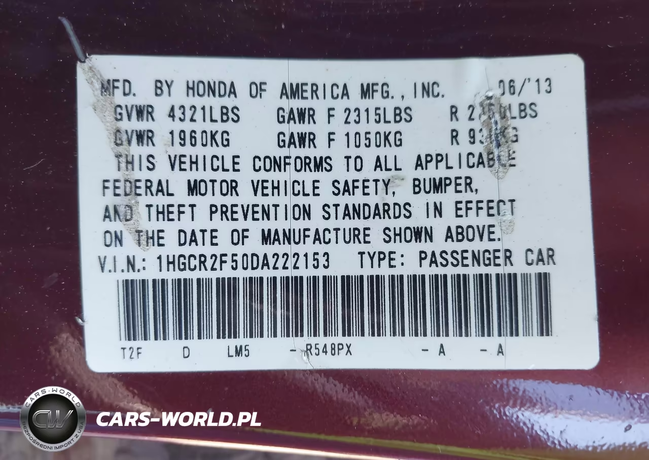 2013 Honda Accord Sport VIN:1HGCR2F50DA222153 - 9