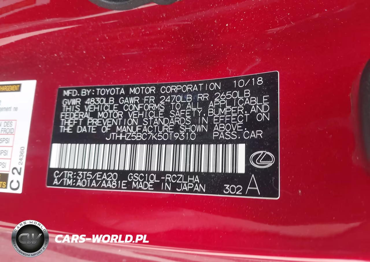 2019 Lexus Rc 350 VIN:JTHHZ5BC7K5019310 - 9