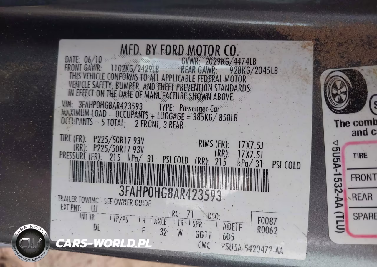 2010 Ford Fusion Se VIN:3FAHP0HG8AR423593 - 9