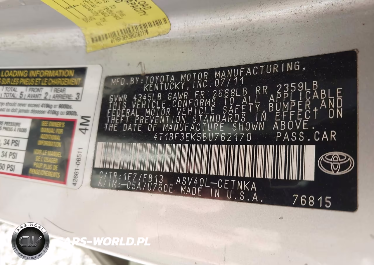 2011 Toyota Camry Le VIN:4T1BF3EK5BU762170 - 9