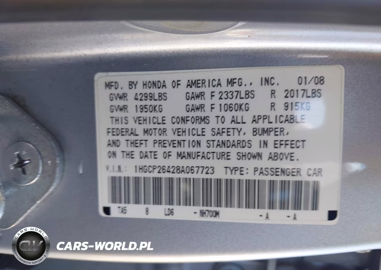 2008 Honda Accord 2.4 Lx-P VIN:1HGCP26428A067723 - 9