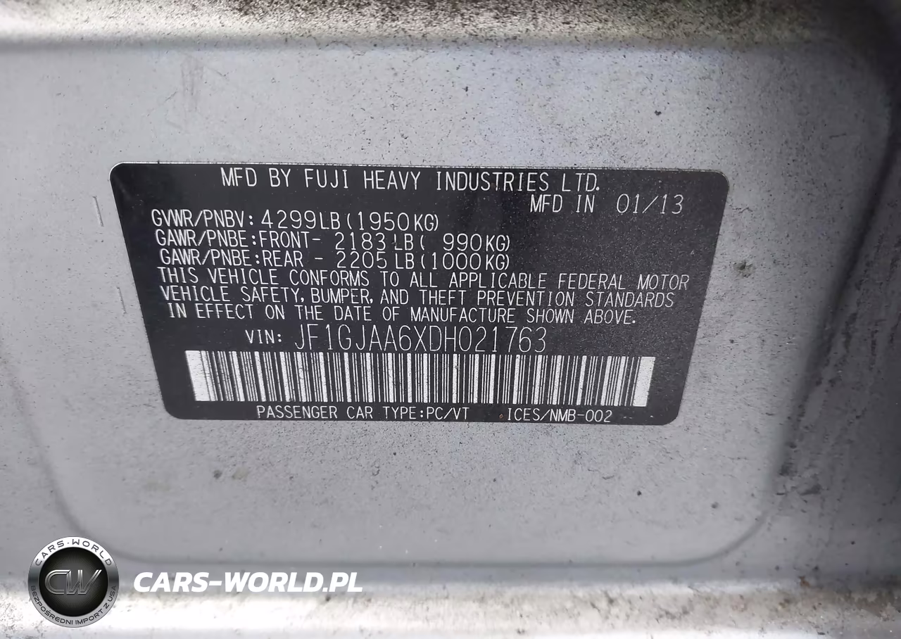 2013 Subaru Impreza 2.0I VIN:JF1GJAA6XDH021763 - 9