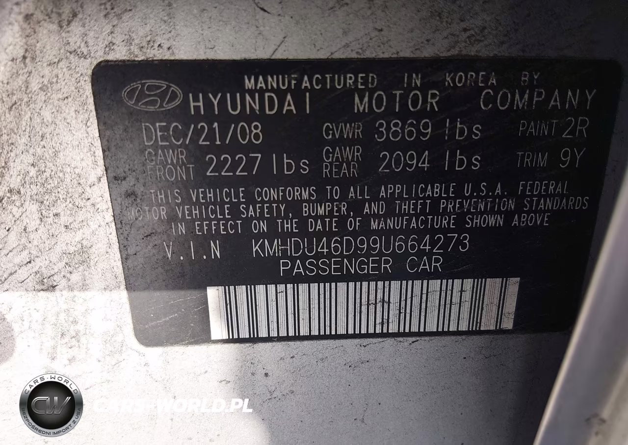 2009 Hyundai Elantra Gls VIN:KMHDU46D99U664273 - 9
