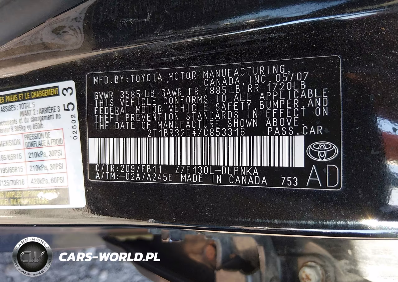 2007 Toyota Corolla Le VIN:2T1BR32E47C853316 - 9