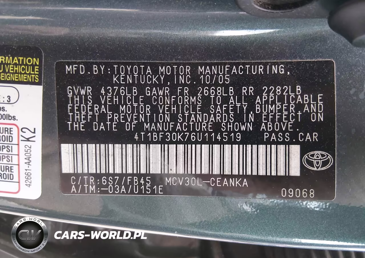 2006 Toyota Camry Le V6 VIN:4T1BF30K76U114519 - 9