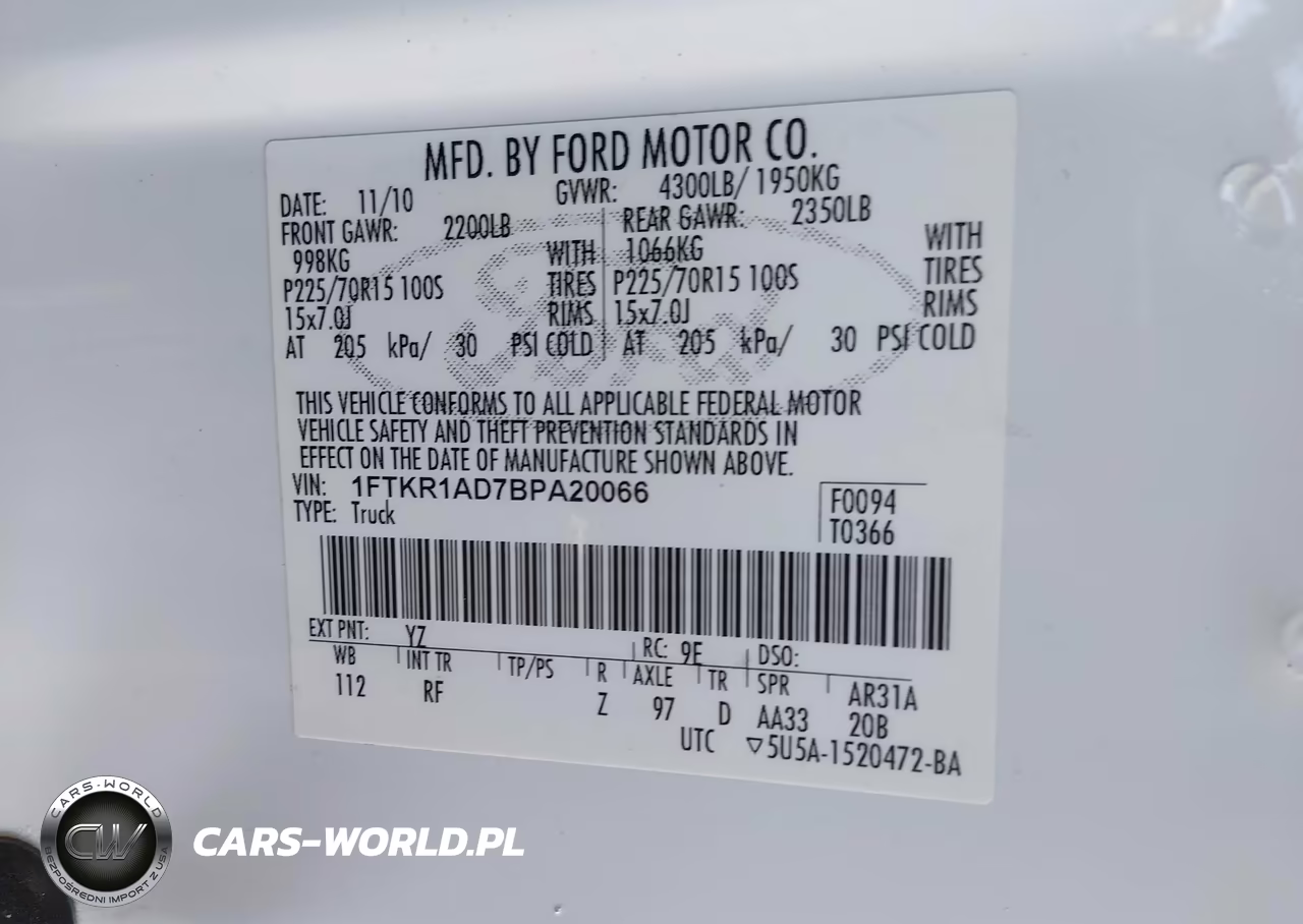 2011 Ford Ranger Xl VIN:1FTKR1AD7BPA20066 - 9