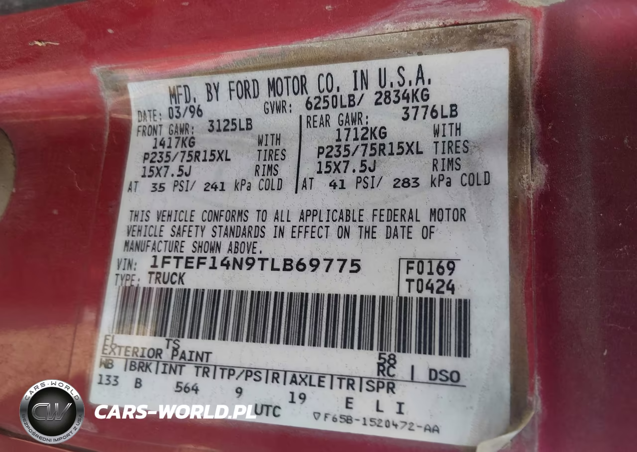 1996 Ford F150 VIN:1FTEF14N9TLB69775 - 9