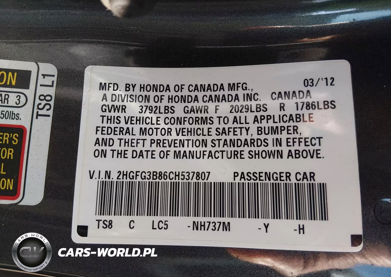 2012 Honda Civic Ex VIN:2HGFG3B86CH537807 - 9