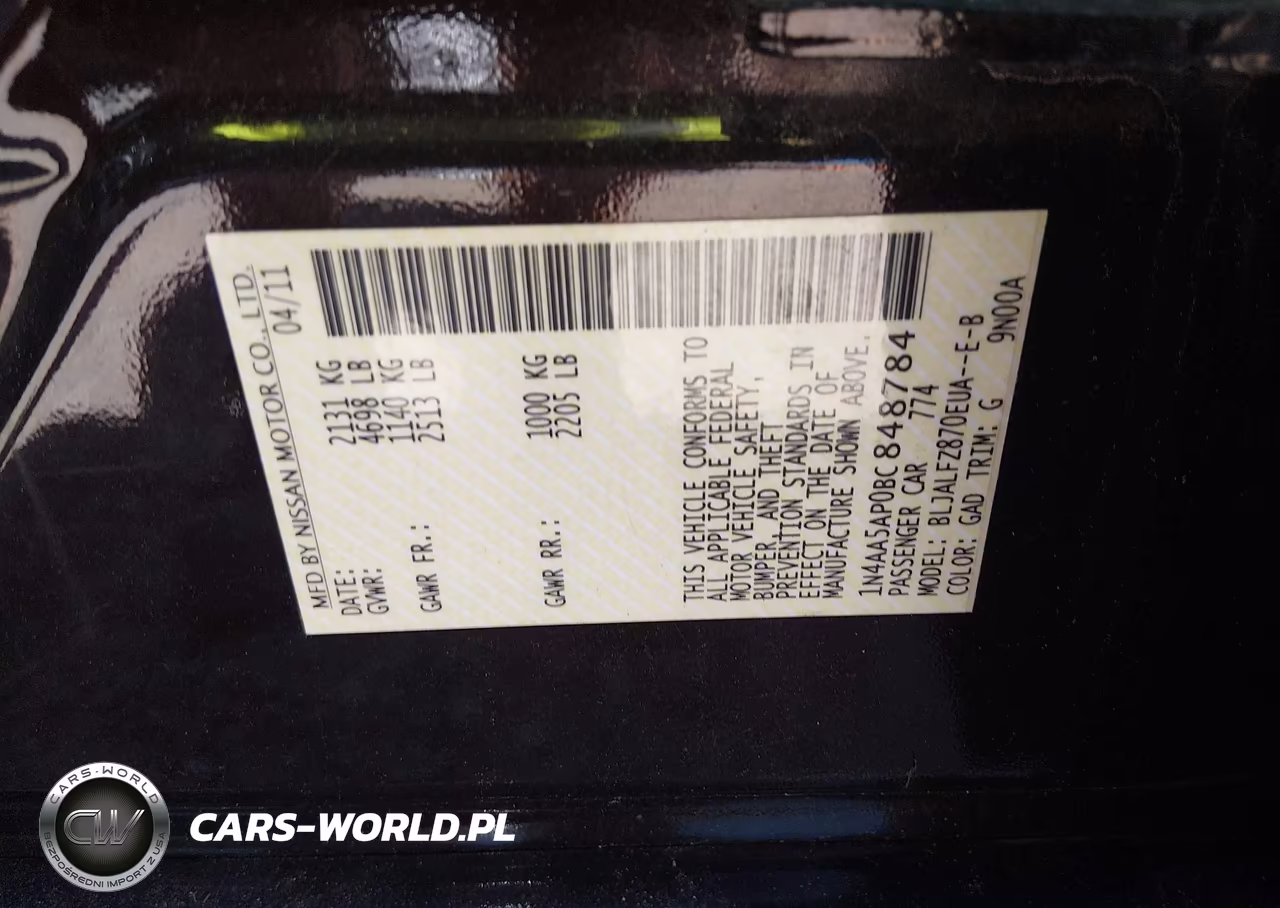 2011 Nissan Maxima 3.5 Sv VIN:1N4AA5AP0BC848784 - 9