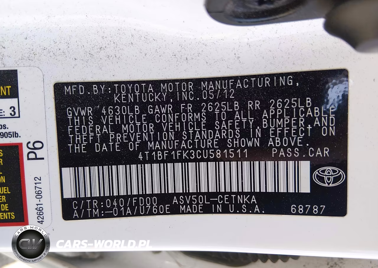 2012 Toyota Camry Le VIN:4T1BF1FK3CU581511 - 9