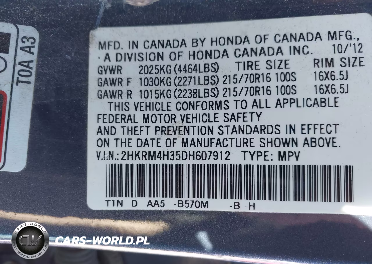 2013 Honda Cr-V Lx VIN:2HKRM4H35DH607912 - 9