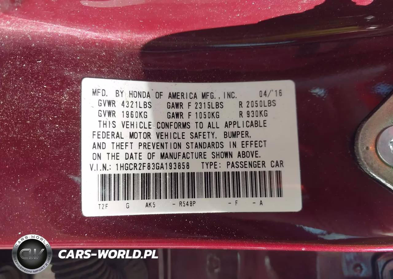 2016 Honda Accord Ex-L VIN:1HGCR2F83GA193858 - 9