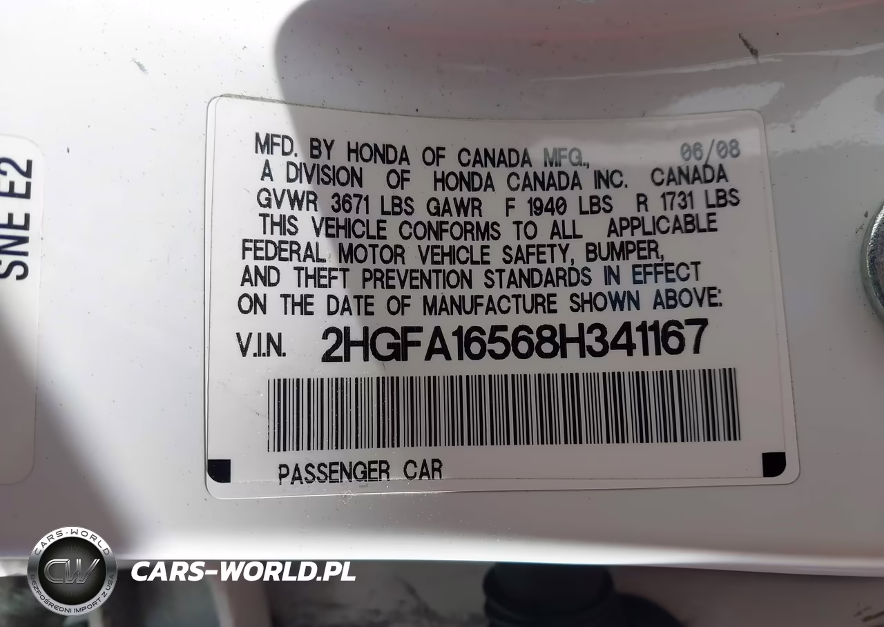 2008 Honda Civic Lx VIN:2HGFA16568H341167 - 9