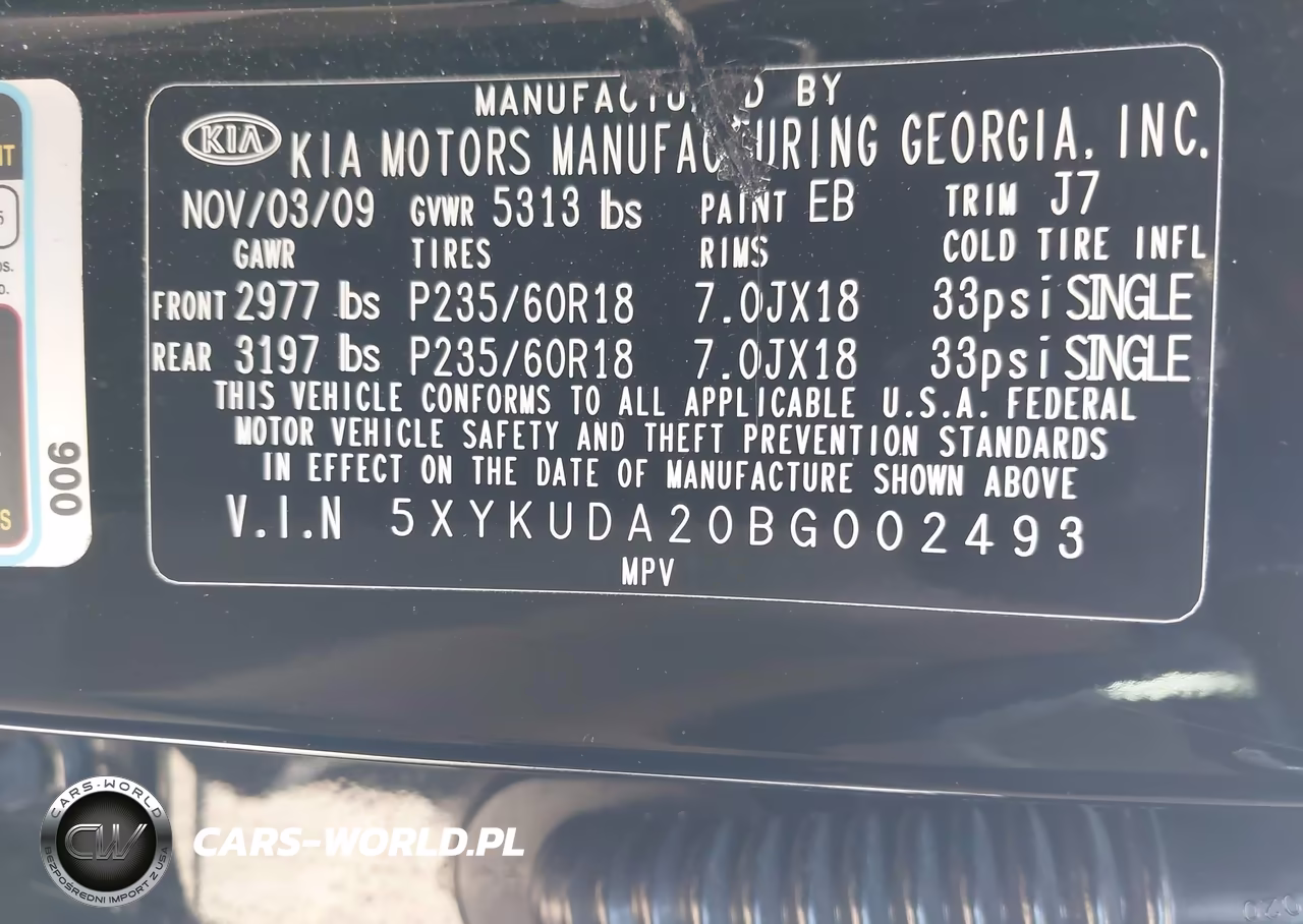 2011 Kia Sorento Ex V6 VIN:5XYKUDA20BG002493 - 9