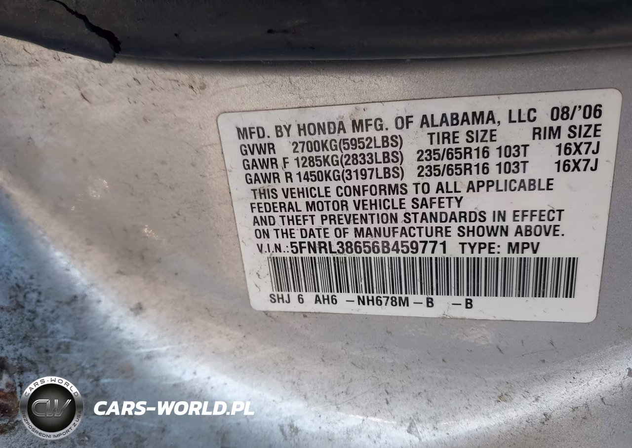 2006 Honda Odyssey Ex-L VIN:5FNRL38656B459771 - 9