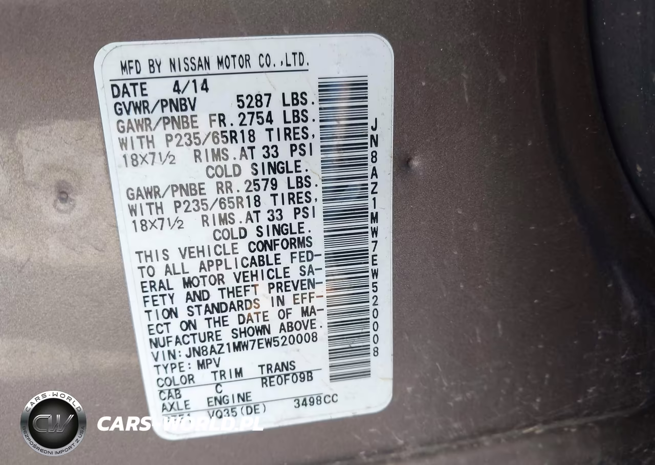 2014 Nissan Murano Sl VIN:JN8AZ1MW7EW520008 - 9