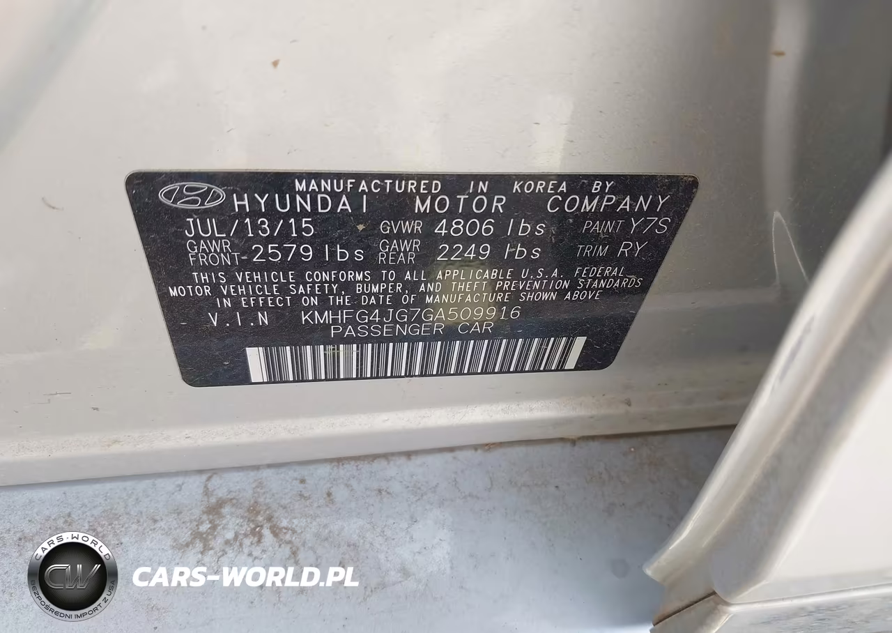 2016 Hyundai Azera VIN:KMHFG4JG7GA509916 - 9