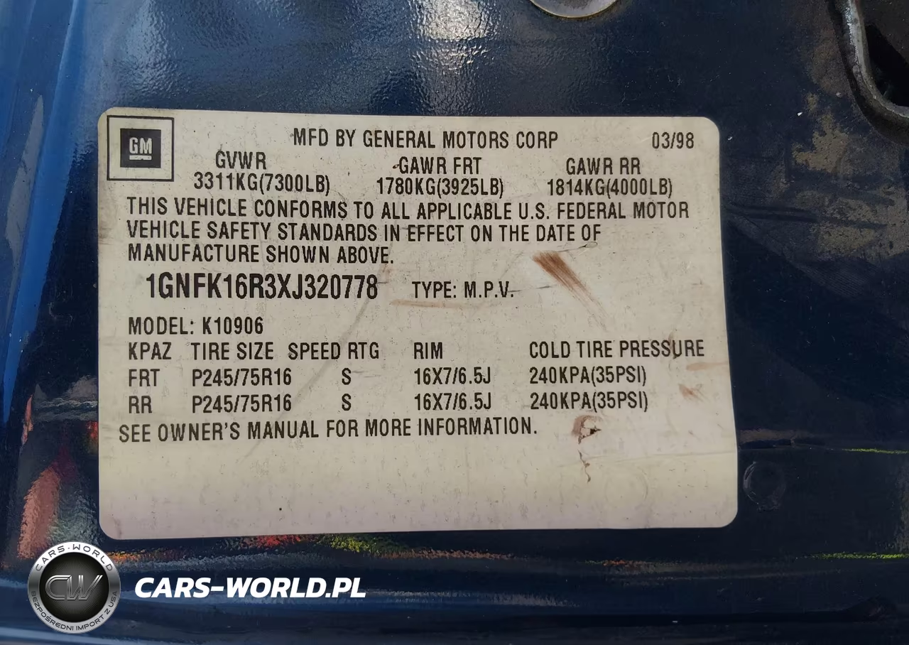 1999 Chevrolet Suburban K1500 VIN:1GNFK16R3XJ320778 - 9