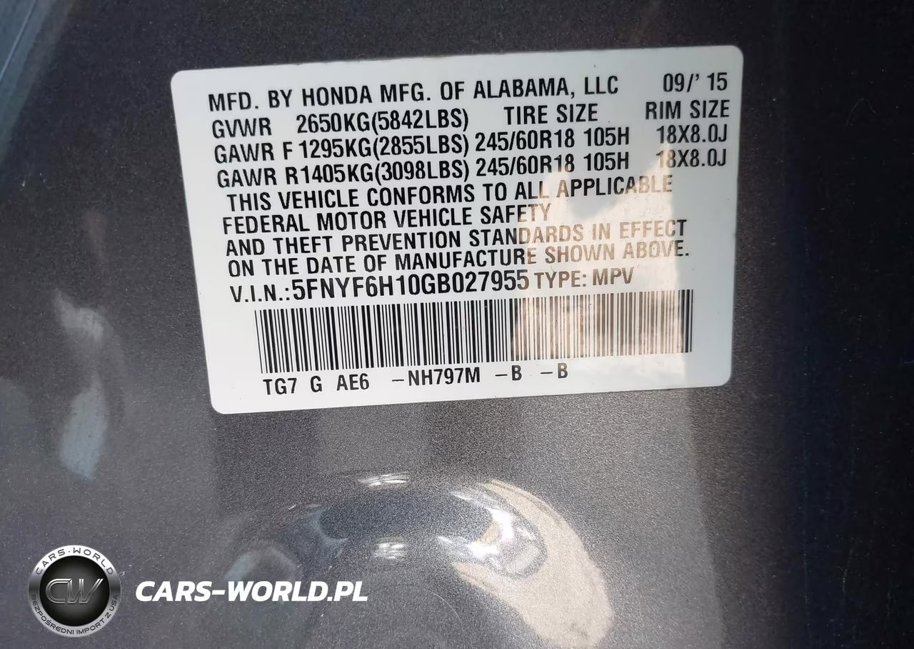 2016 Honda Pilot Lx VIN:5FNYF6H10GB027955 - 9