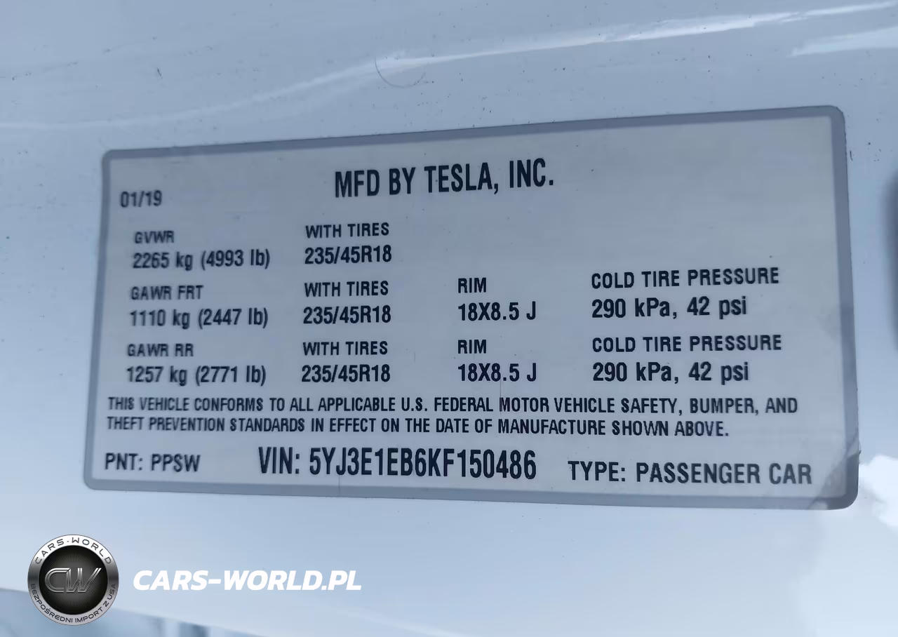 2019 Tesla Model 3 VIN:5YJ3E1EB6KF150486 - 9