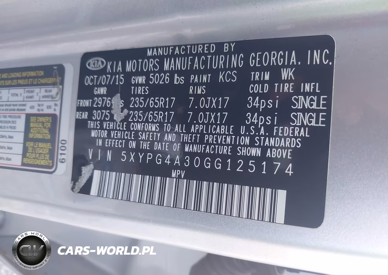 2016 Kia Sorento 2.4L L VIN:5XYPG4A30GG125174 - 9