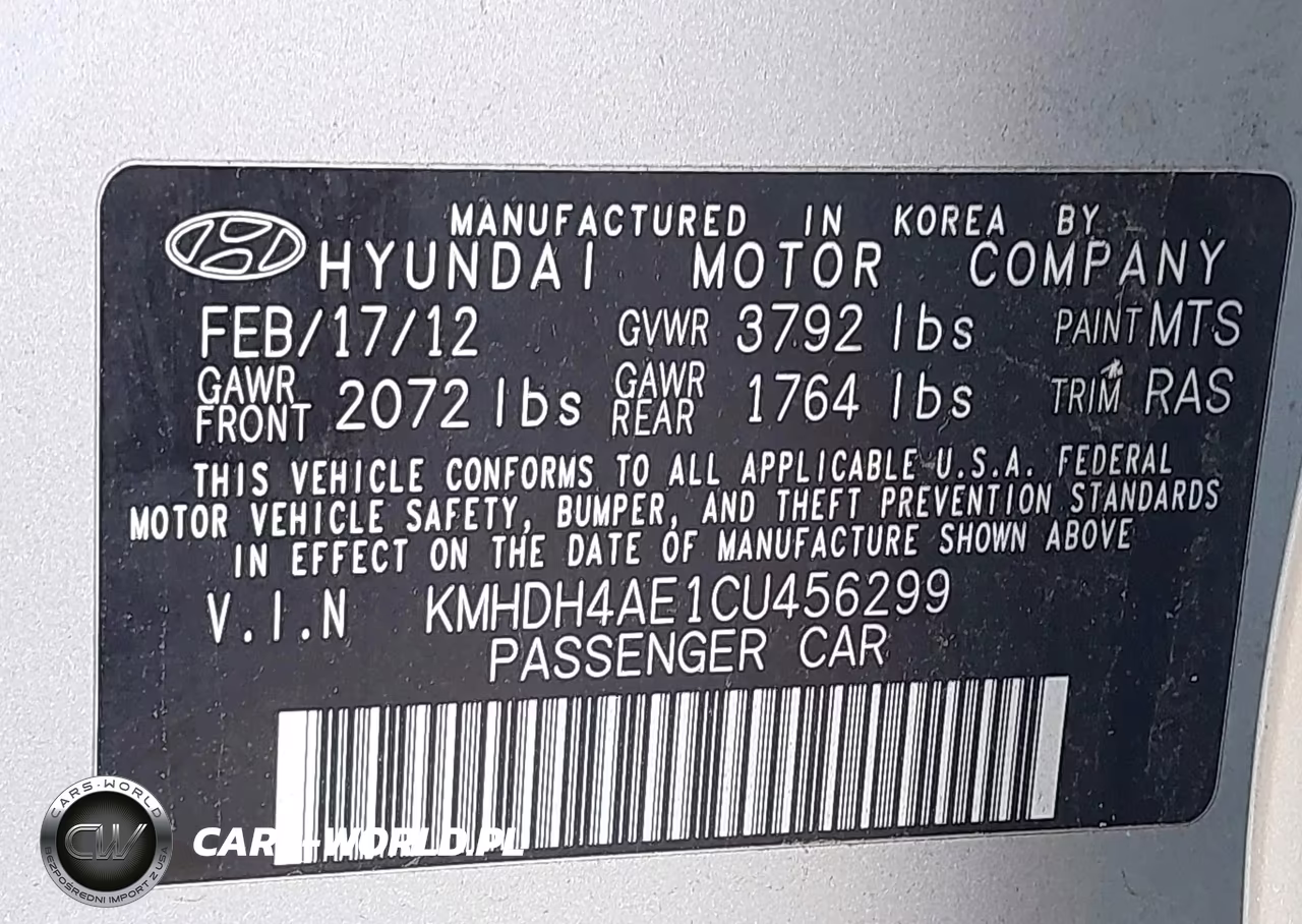 2012 Hyundai Elantra Limited (Ulsan Plant) VIN:KMHDH4AE1CU456299 - 9