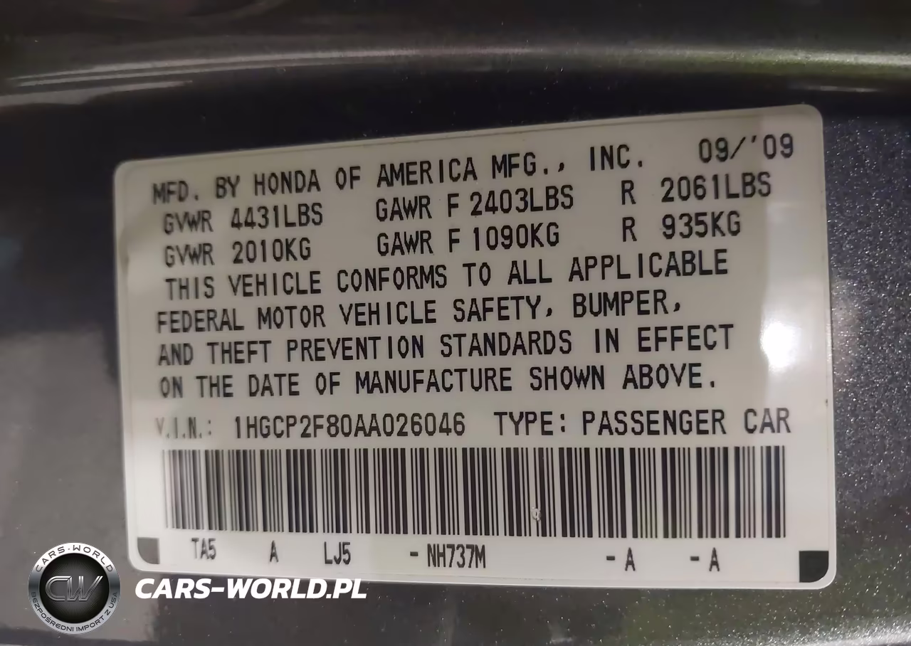 2010 Honda Accord 2.4 Ex-L VIN:1HGCP2F80AA026046 - 9