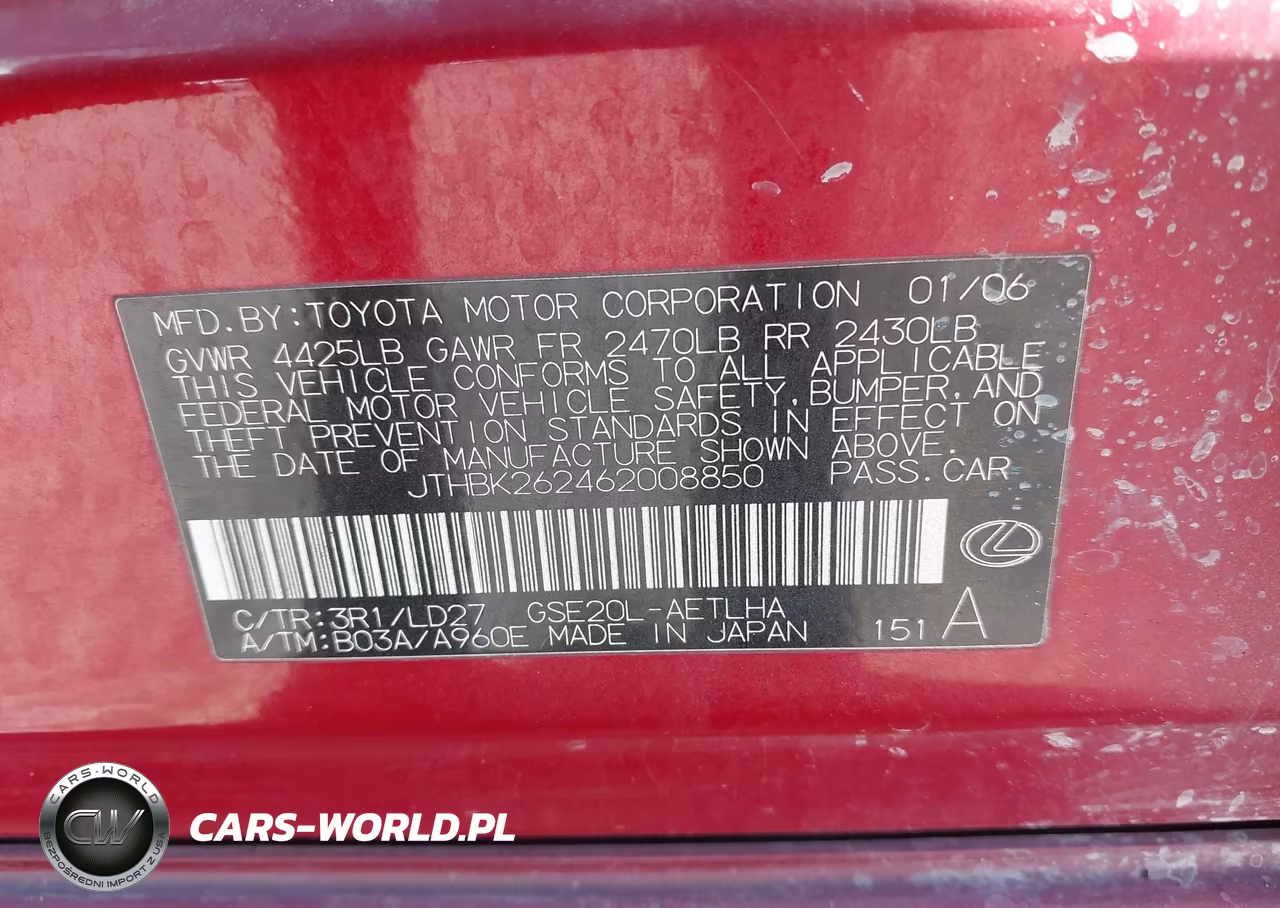 2006 Lexus Is 250 VIN:JTHBK262462008850 - 9