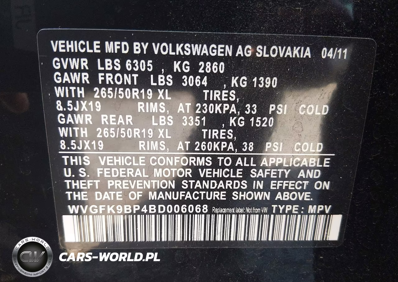 2011 Volkswagen Touareg Tdi Lux VIN:WVGFK9BP4BD006068 - 9