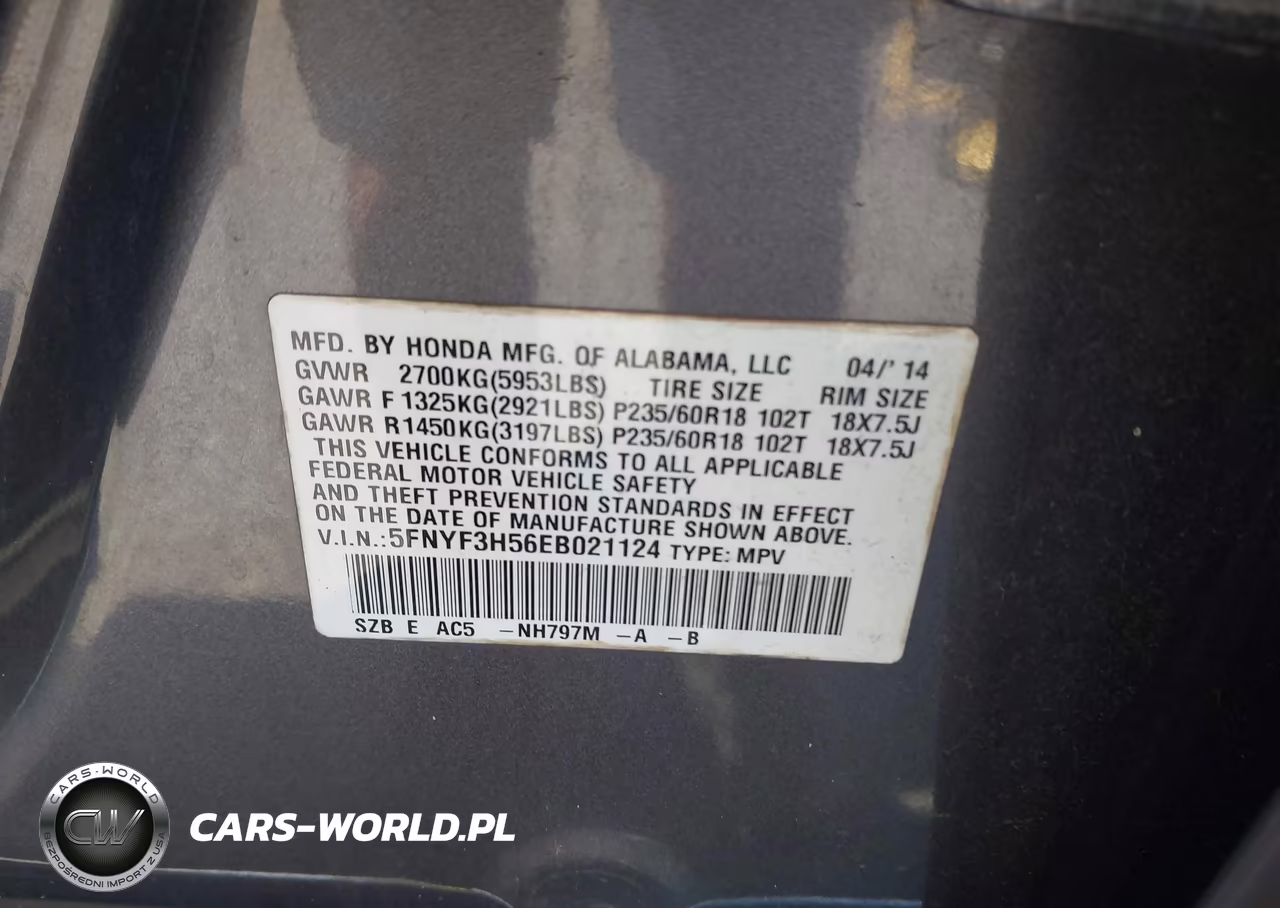 2014 Honda Pilot Ex-L VIN:5FNYF3H56EB021124 - 9