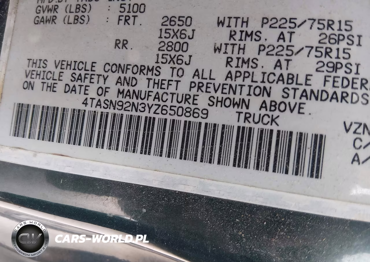 2000 Toyota Tacoma Prerunner V6 VIN:4TASN92N3YZ650869 - 9