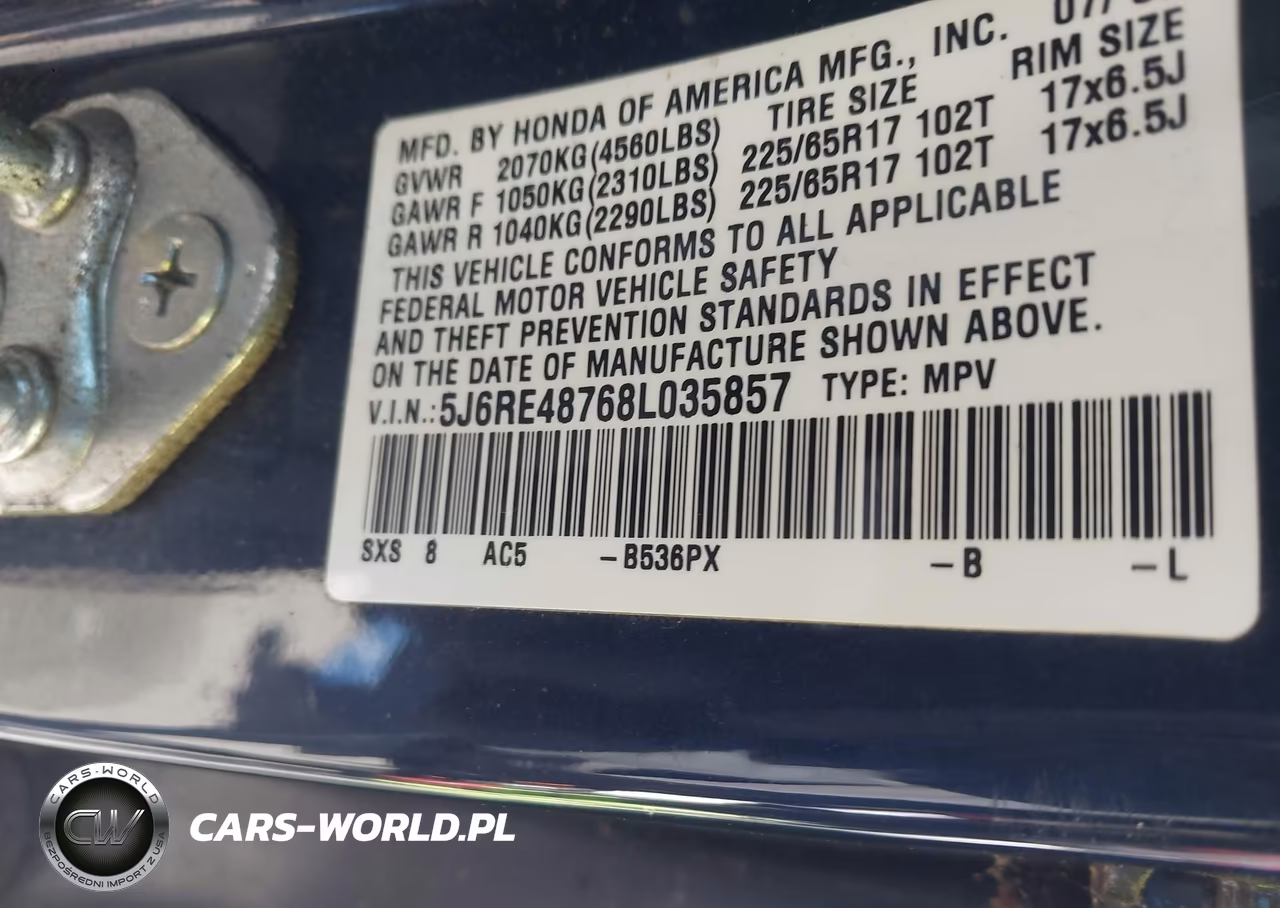 2008 Honda Cr-V Ex-L VIN:5J6RE48768L035857 - 9