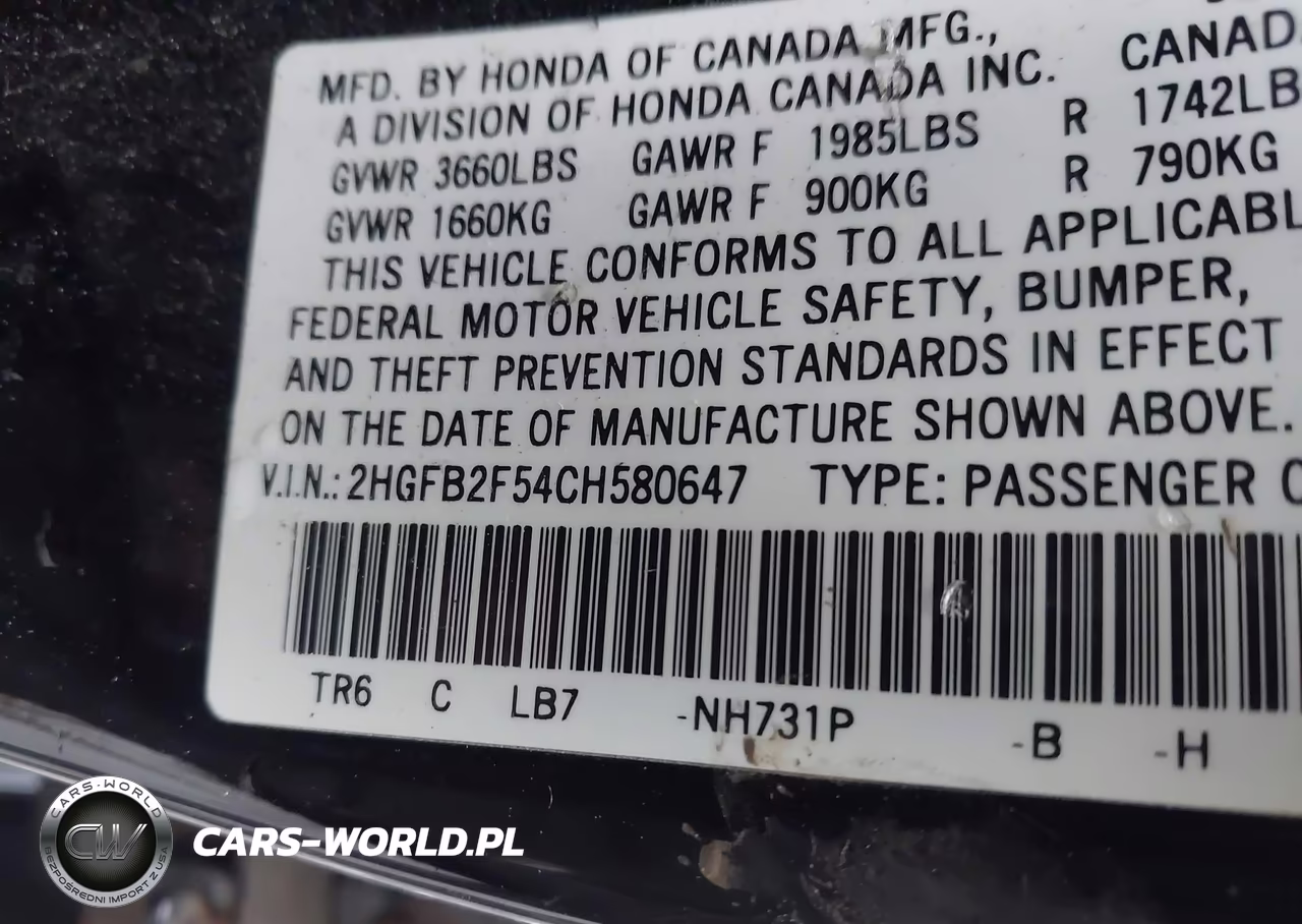 2012 Honda Civic Lx VIN:2HGFB2F54CH580647 - 9