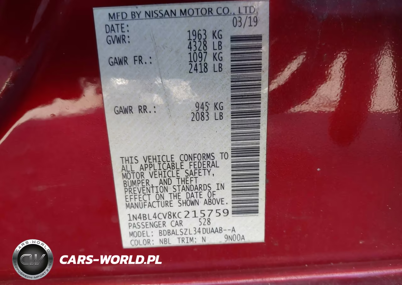 2019 Nissan Altima 2.5 Sr VIN:1N4BL4CV8KC215759 - 9