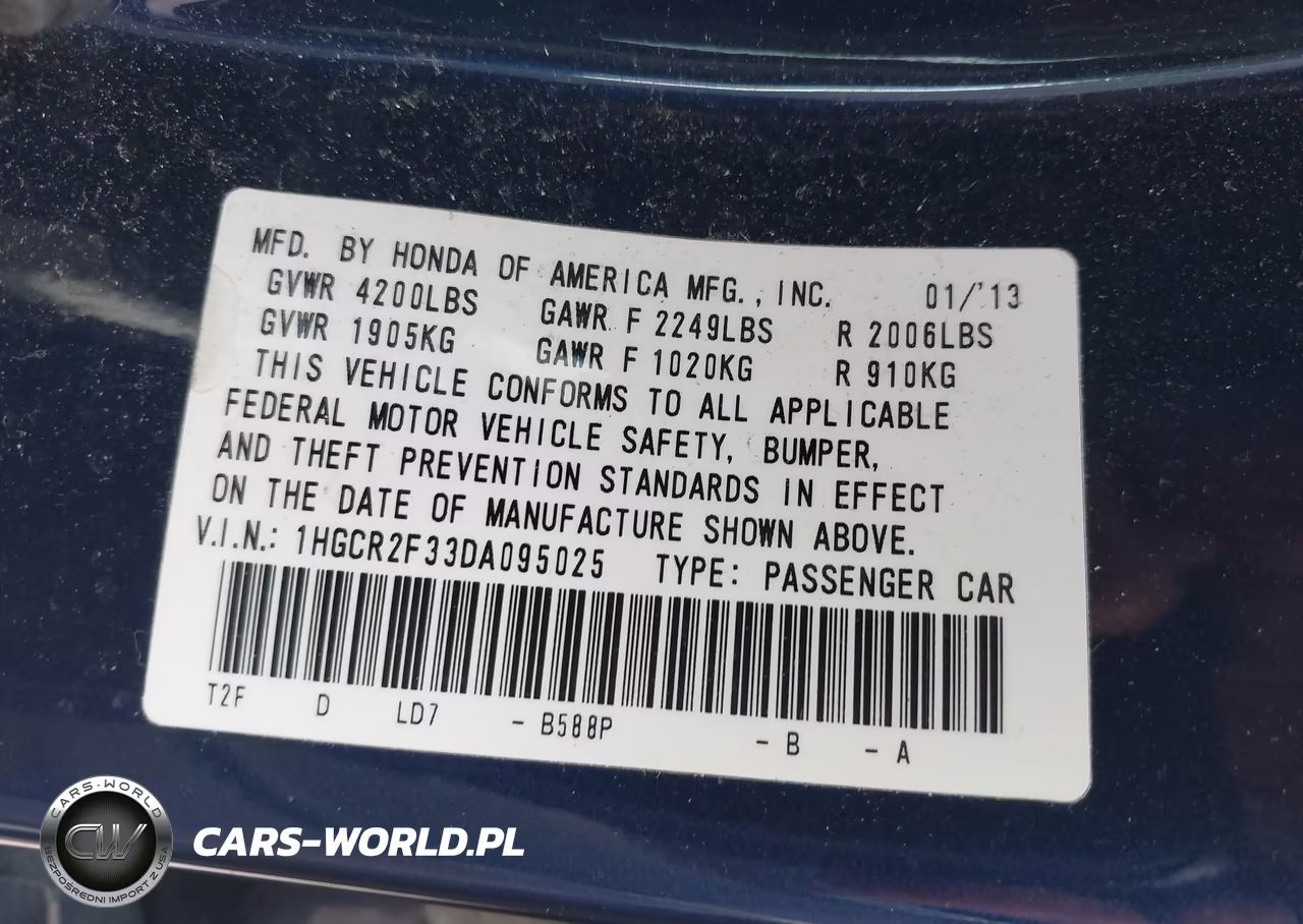 2013 Honda Accord Lx VIN:1HGCR2F33DA095025 - 9