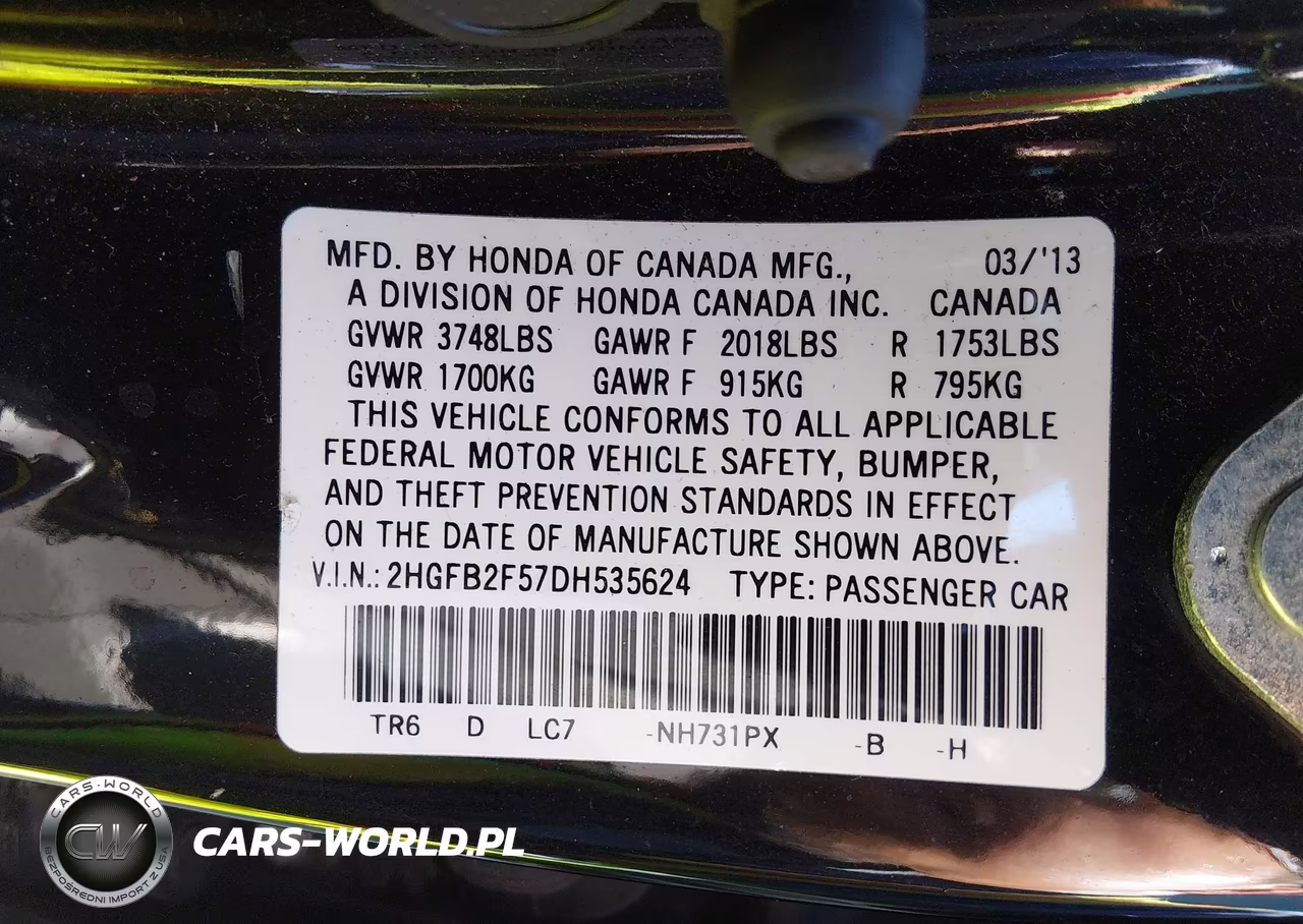 2013 Honda Civic Lx VIN:2HGFB2F57DH535624 - 9