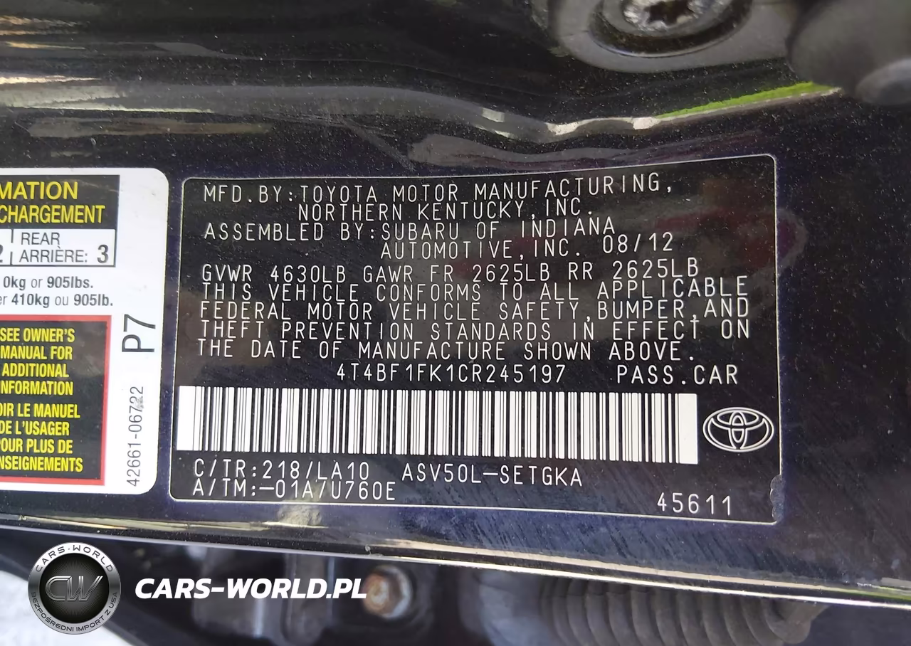 2012 Toyota Camry Xle VIN:4T4BF1FK1CR245197 - 9