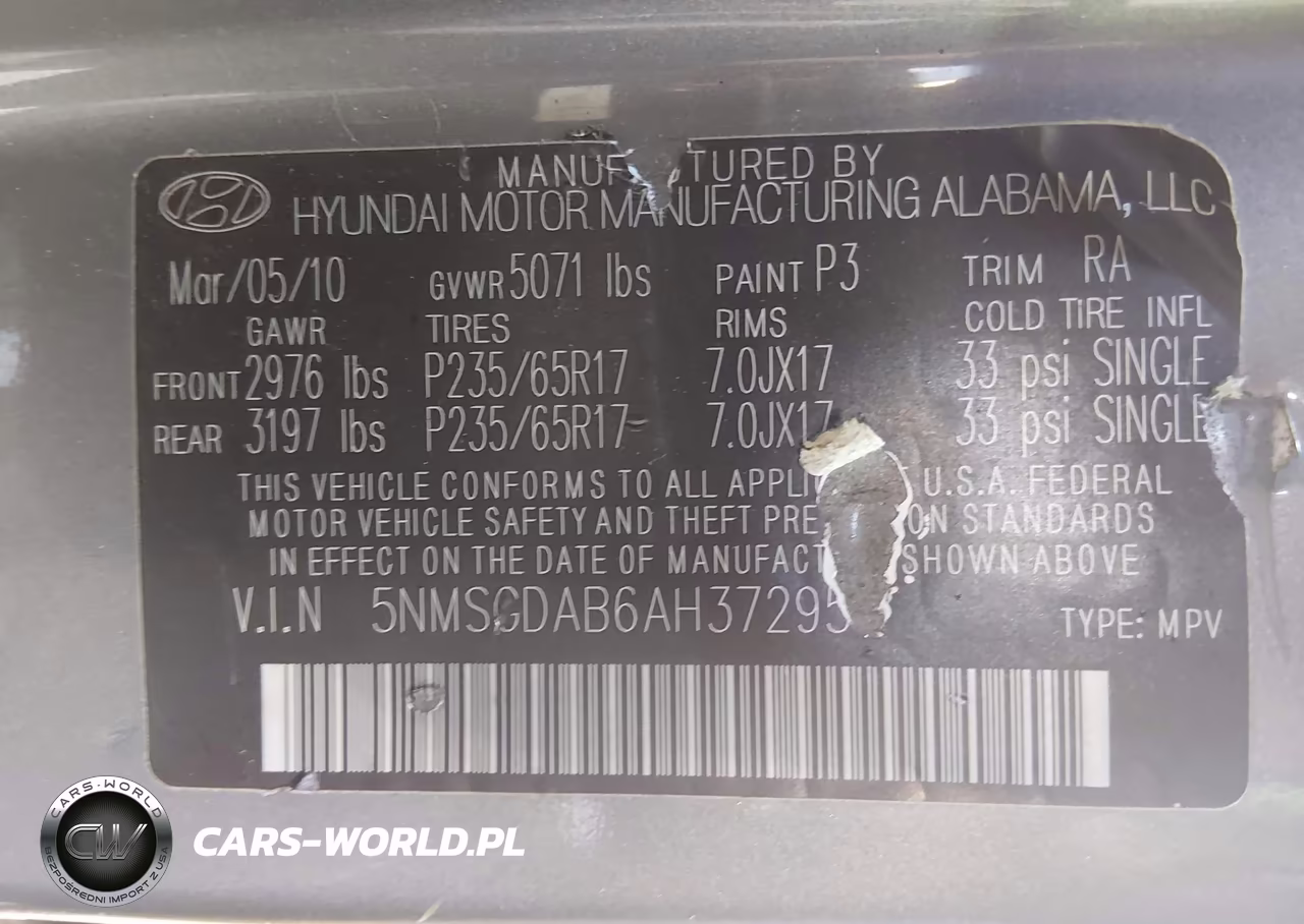 2010 Hyundai Santa Fe Gls VIN:5NMSGDAB6AH372956 - 9