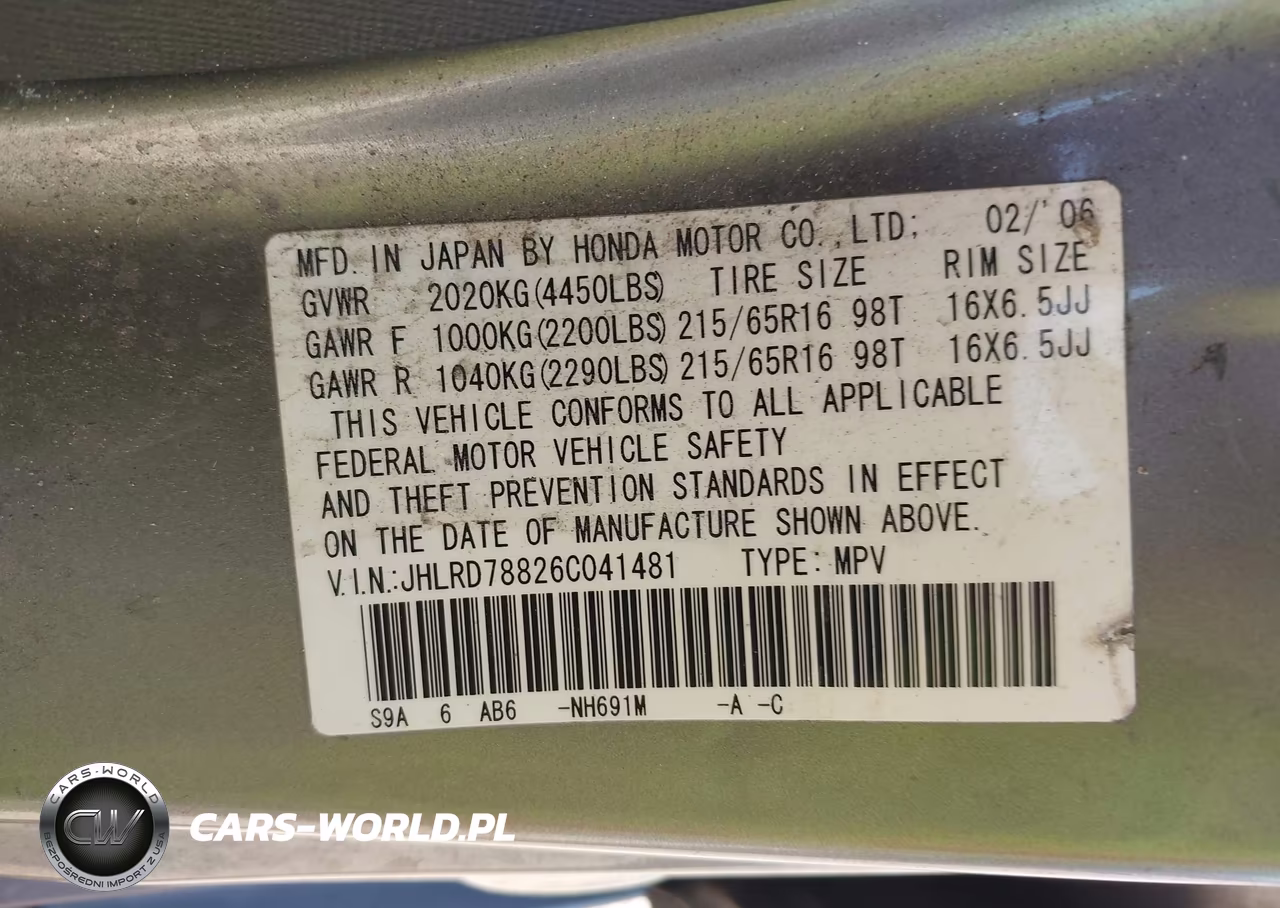 2006 Honda Cr-V Ex VIN:JHLRD78826C041481 - 9