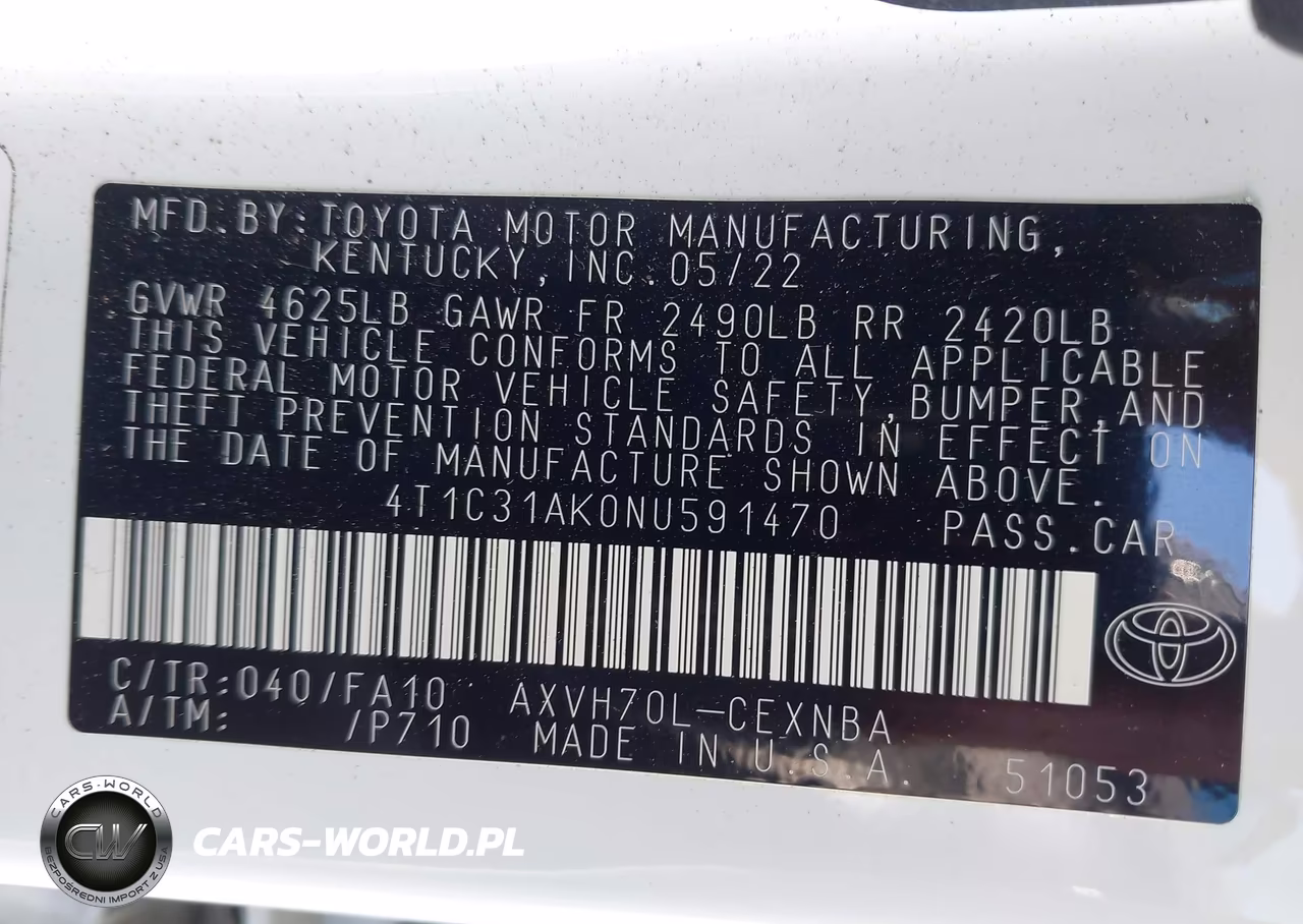2022 Toyota Camry Le Hybrid VIN:4T1C31AK0NU591470 - 9