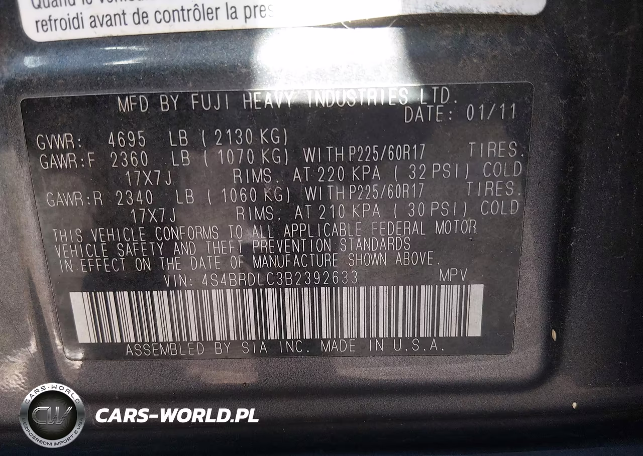 2011 Subaru Outback 3.6R Limited VIN:4S4BRDLC3B2392633 - 9