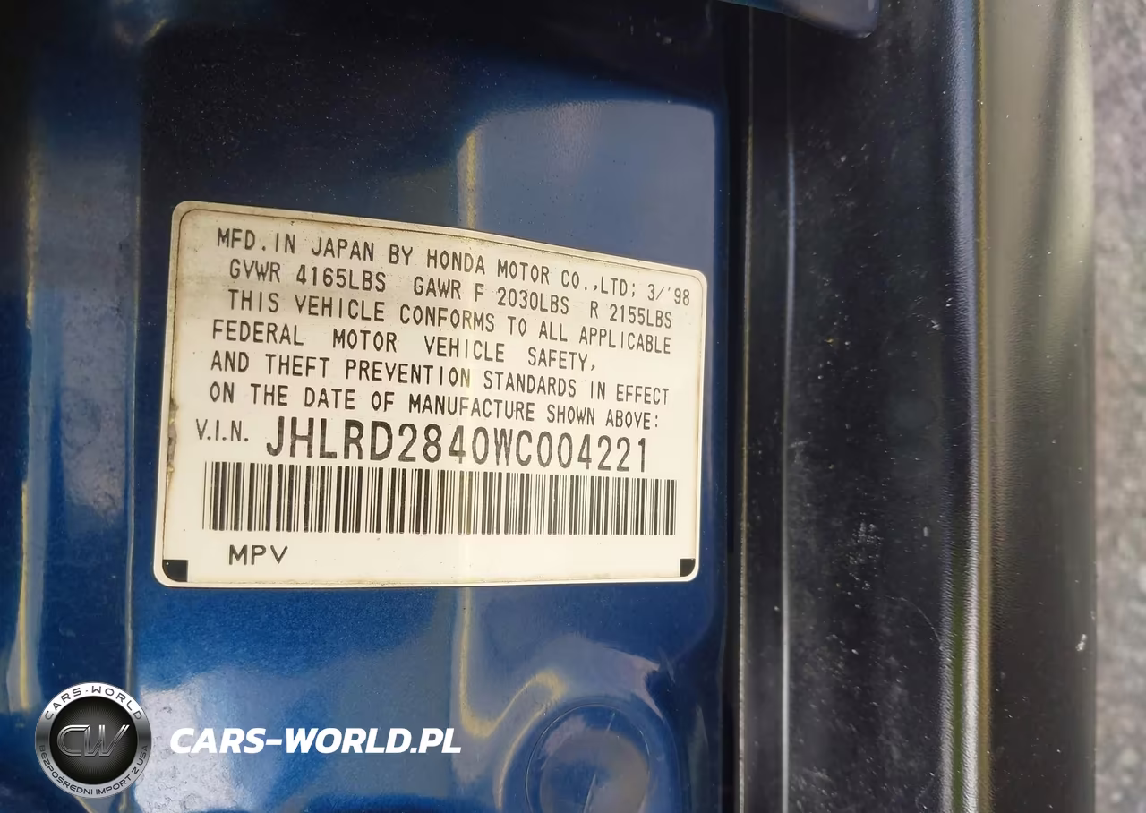 1998 Honda Cr-V Lx VIN:JHLRD2840WC004221 - 9