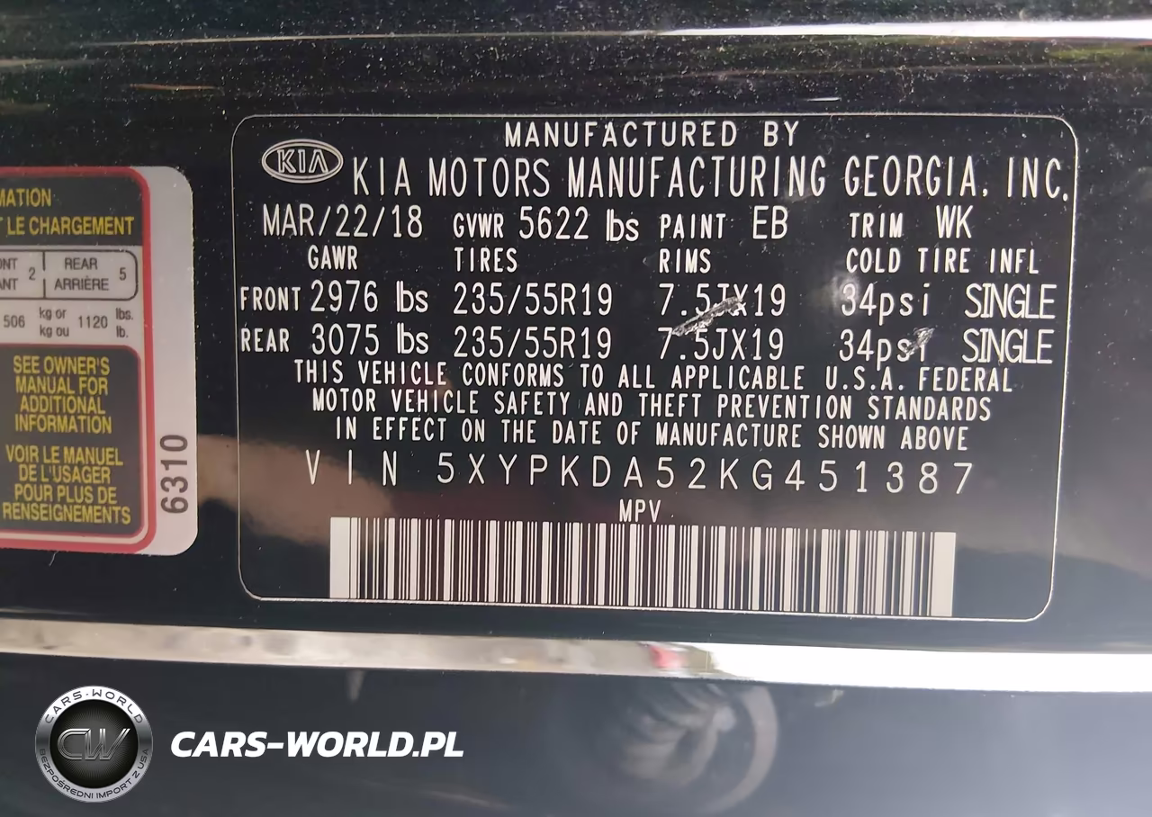 2019 Kia Sorento 3.3L Sxl VIN:5XYPKDA52KG451387 - 9