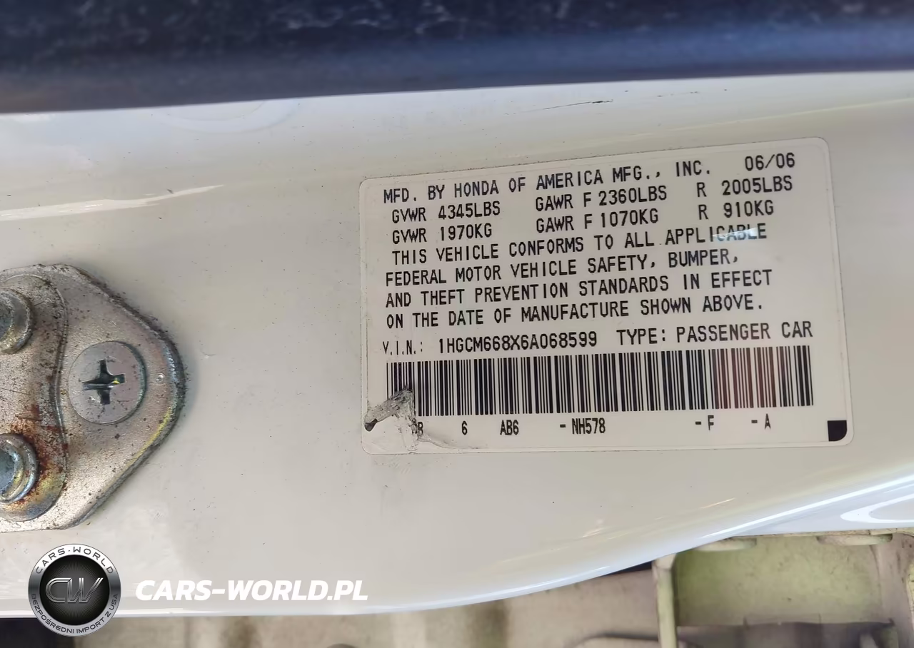 2006 Honda Accord 3.0 Ex VIN:1HGCM668X6A068599 - 9