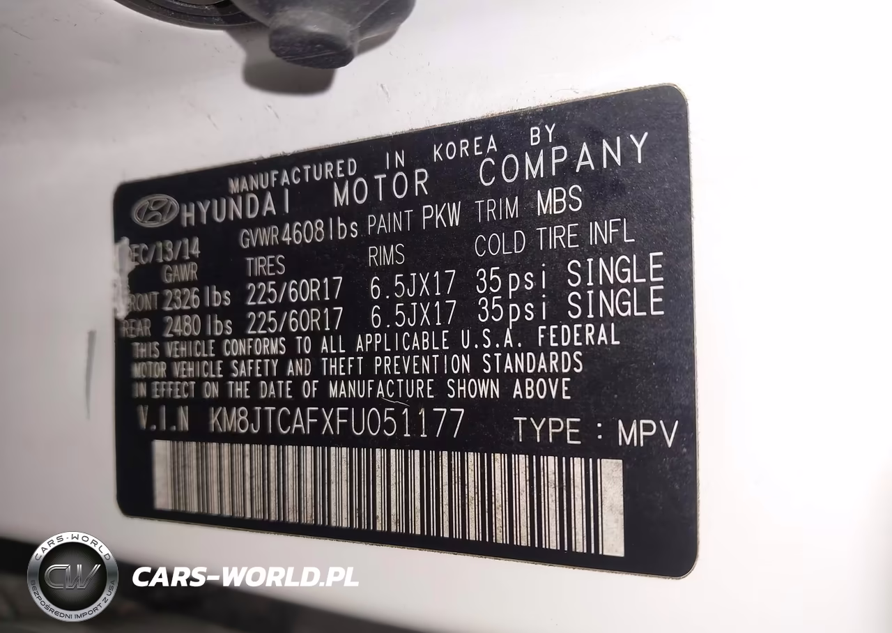 2015 Hyundai Tucson Gls VIN:KM8JTCAFXFU051177 - 9